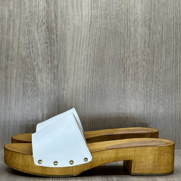 Seychelles Good Spirits Sandal Women 10 Slip On Wood Platform Clog Leather White - Picture 2 of 13